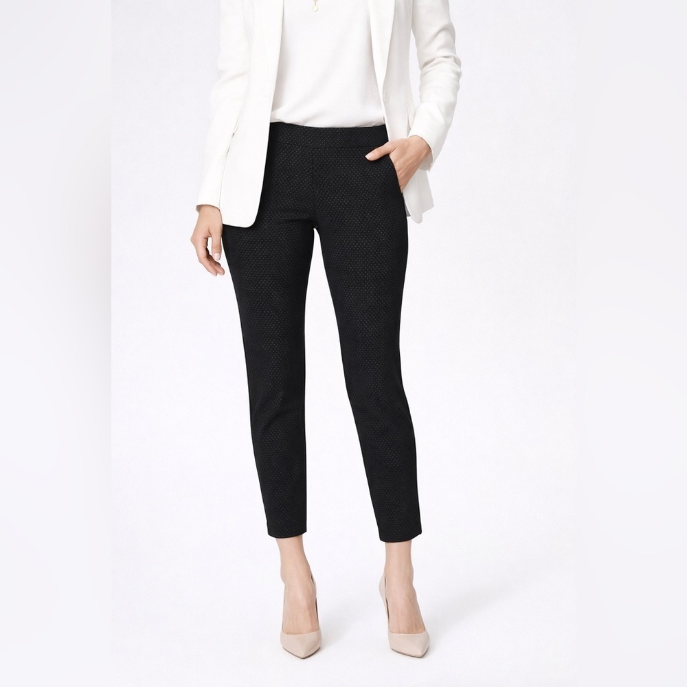 Crosby Size 6 Black Patterned Ankle Pants Slim Fit Stretch Career Workwear